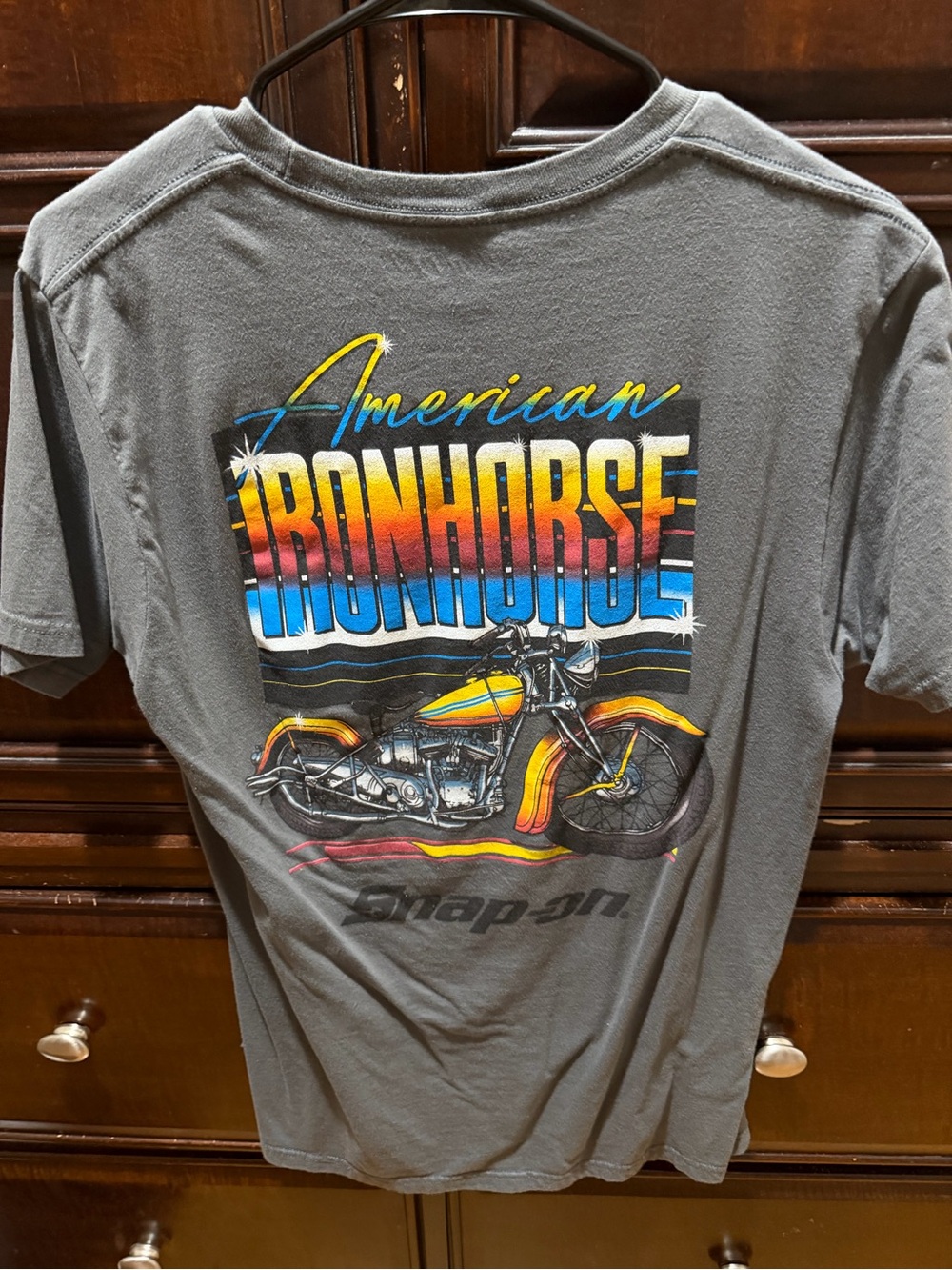 Snap Ironhorse Motorcycle Graphic Tee in Charcoal with Yellow & Blue Accents